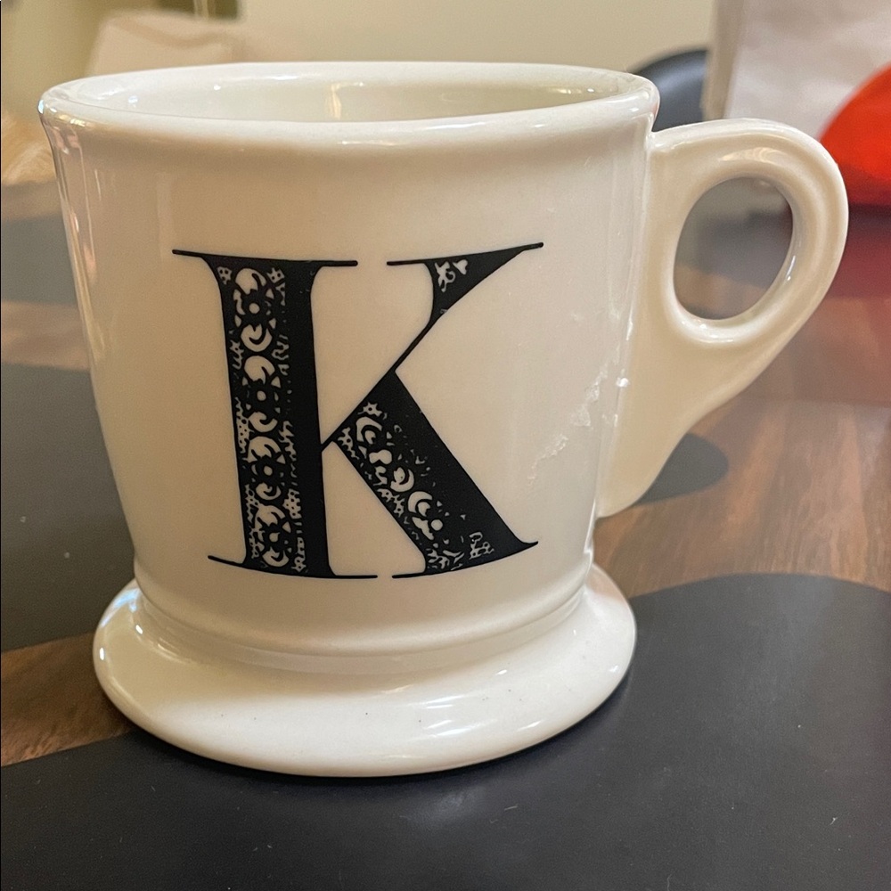 Anthropologie White Mug with Black Letter K